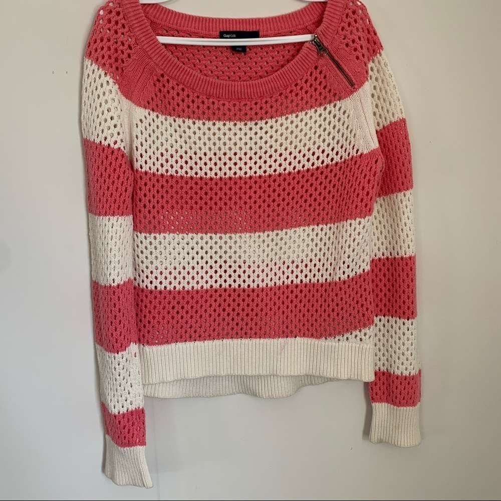 GAP KIDS KNIT STRIPED PINK & WHITE SWEATER L